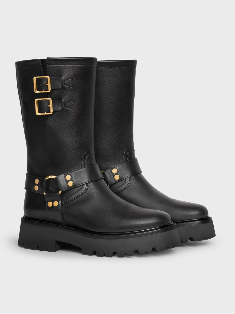 Celine Bulky Mid Biker Calfskin Boots w/ Harness ~ Size 10 | MSRP $2100 LIKE NEW
